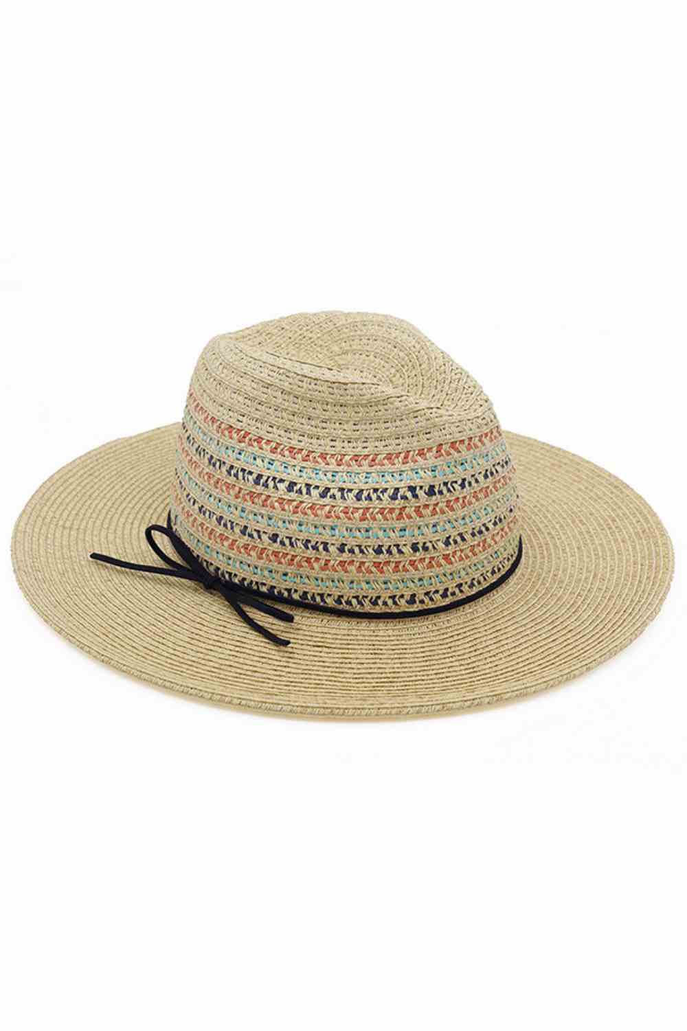 Multicolor Woven Straw with Ribbon Band Fedora Sun Hat
