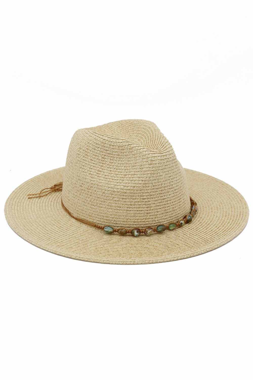 Turquoise Stone Band Summer Straw Fedora Sun Hat