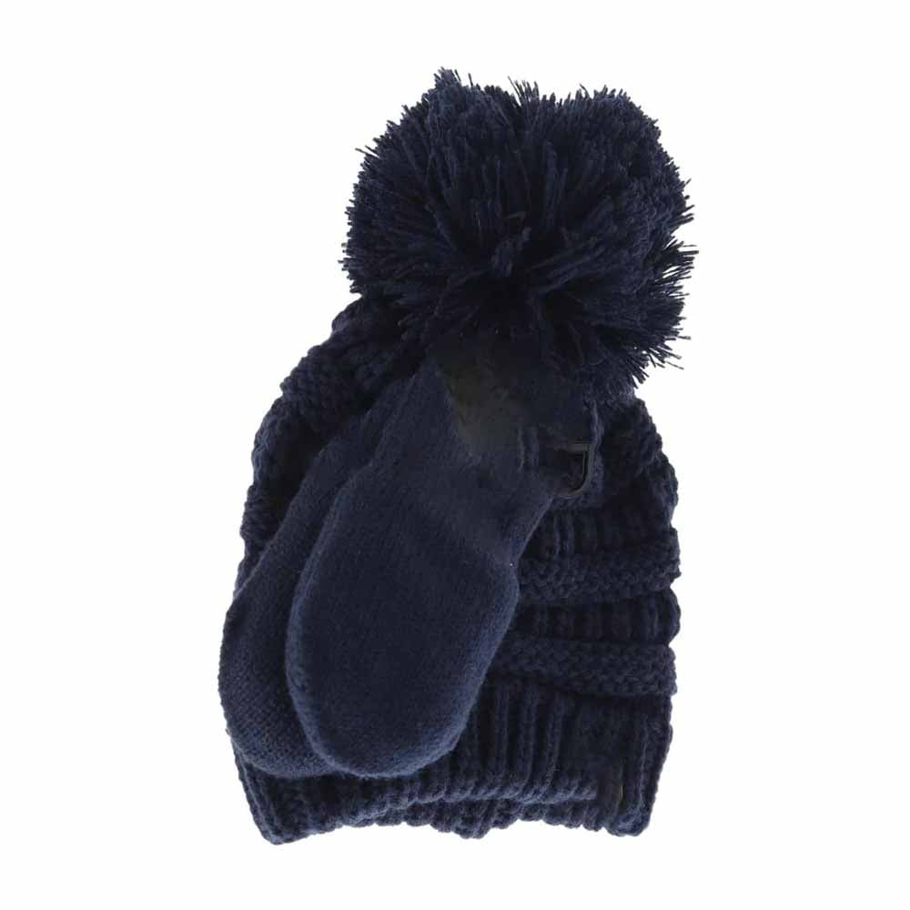 BABY Solid Knit Pom C.C Beanie with Mitten SET