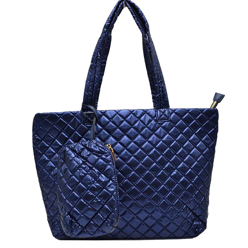 2-in-1 Large Quilted Zipper Tote with Pouch