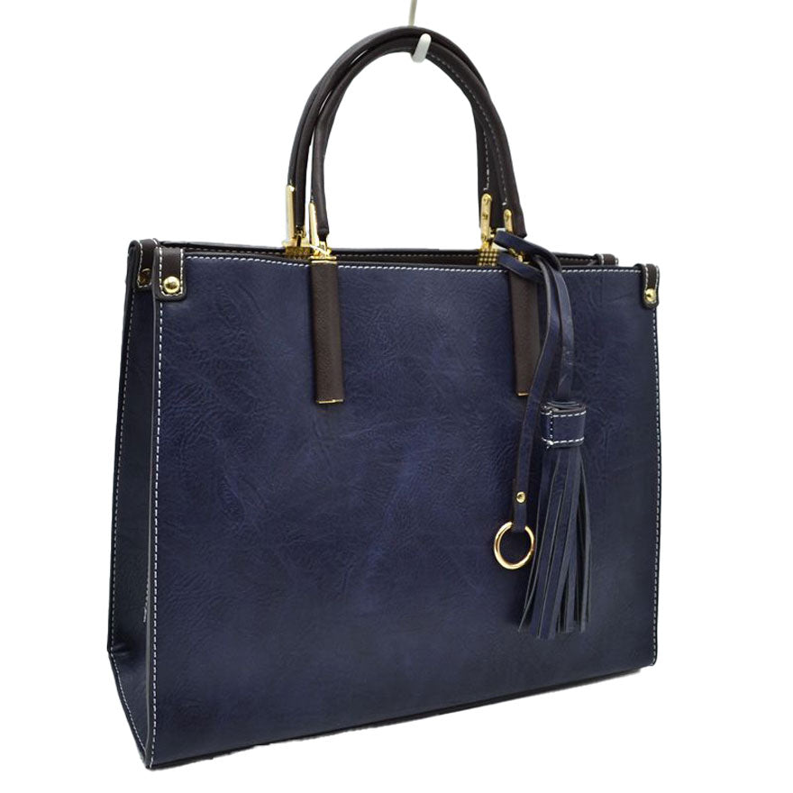 Large Shoulder Vegan Leather Tassel Handbag For Women