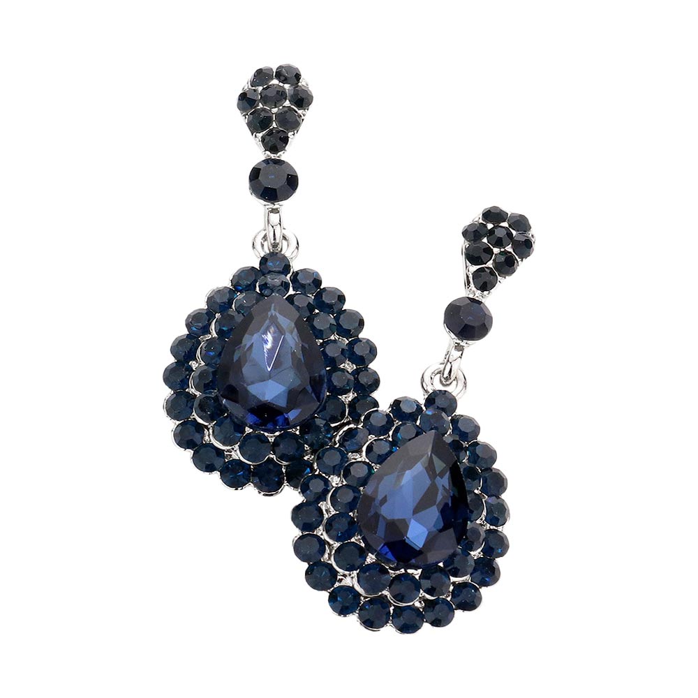 Crystal Rhinestone Trim Teardrop Stone Evening Earrings