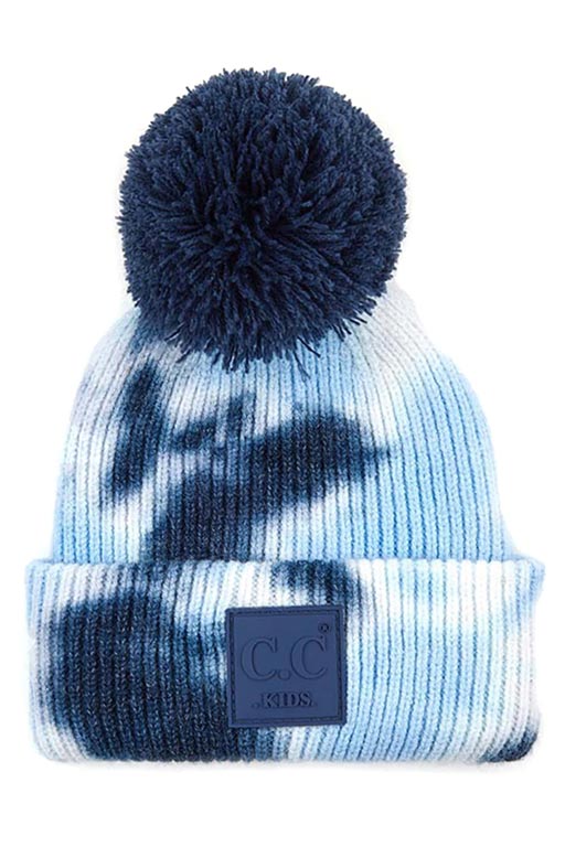 C.C Tie Dye Kids Beanie With C C Rubber Patch And Yarn Pom