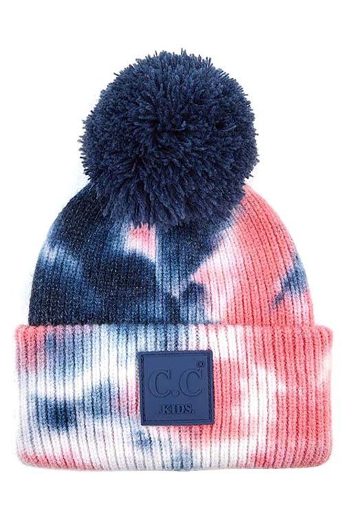 C.C Tie Dye Kids Beanie With C C Rubber Patch And Yarn Pom
