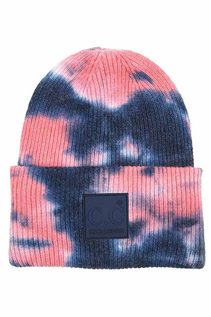 C.C Women's Tie Dye Beanie Hats With Rubber Patch