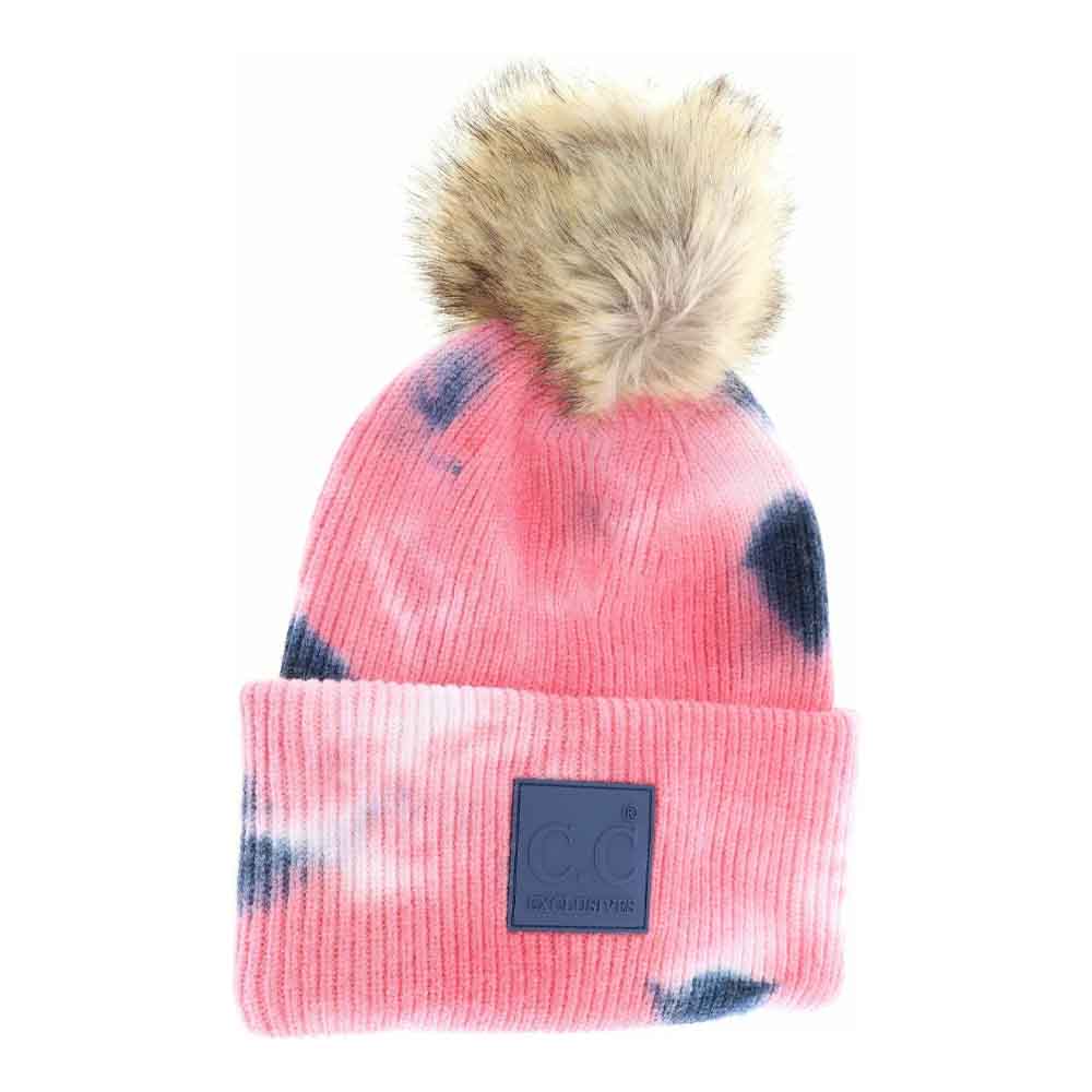 Women's Tie Dye Fur Pom C.C Beanie