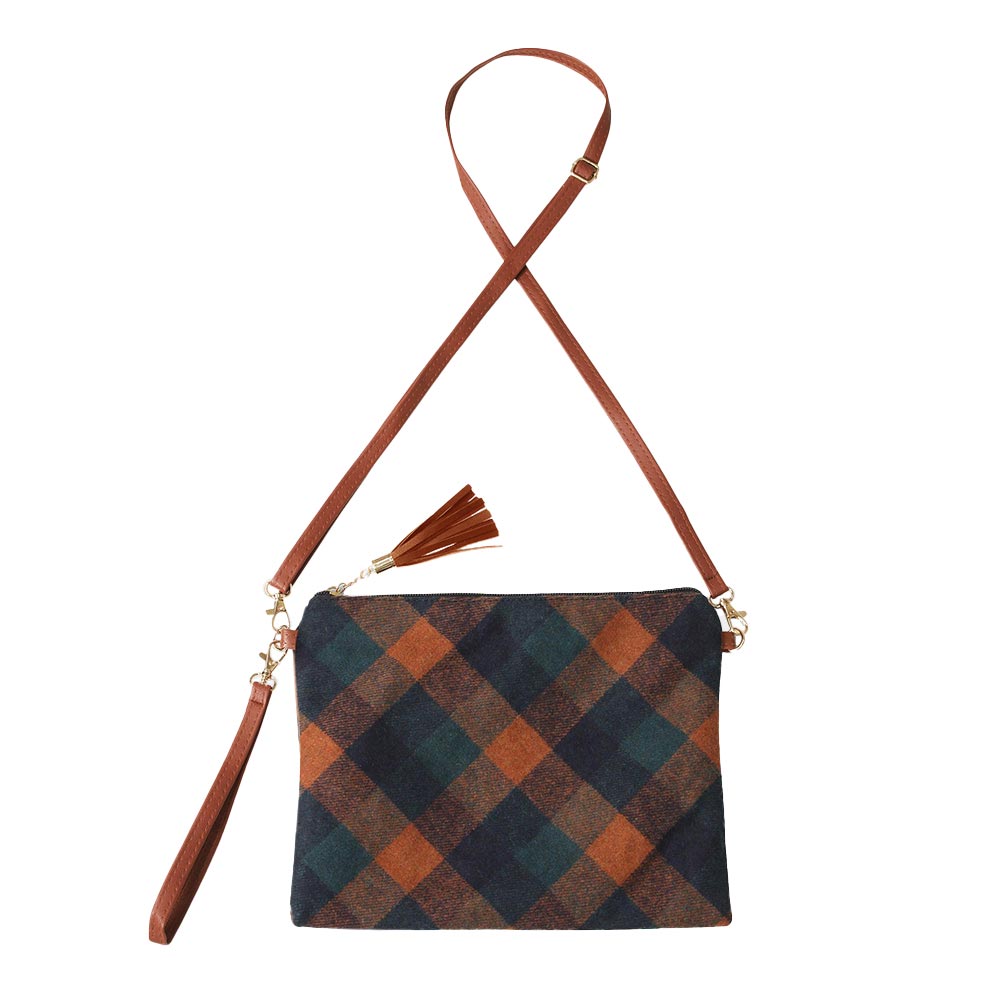 Plaid Check Crossbody Clutch Bag