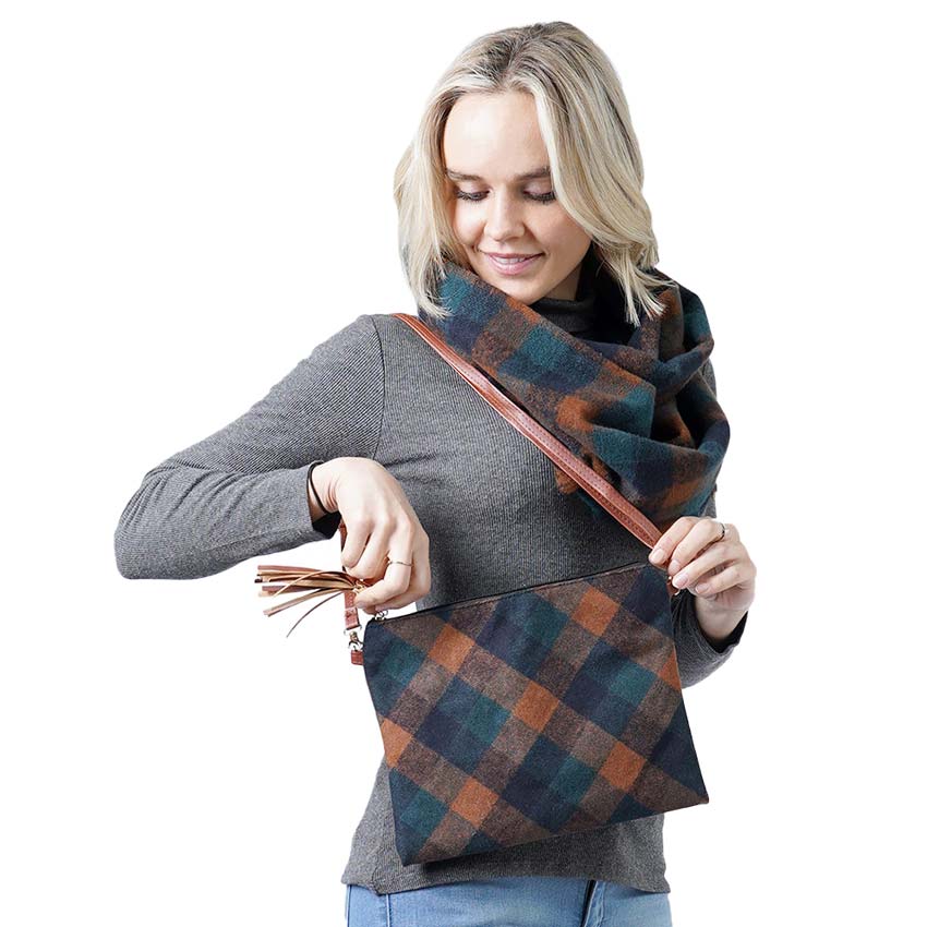Plaid Check Crossbody Clutch Bag