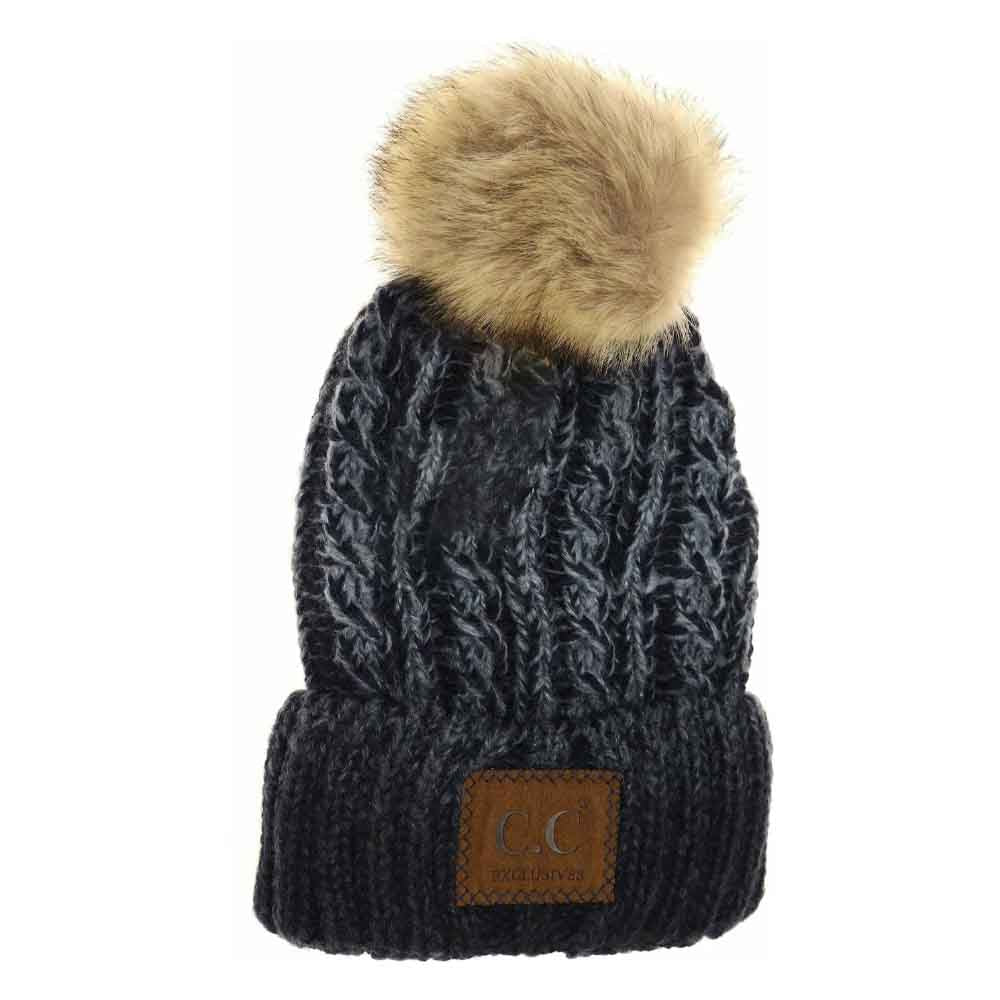 Two-Tone Ombre Vintage Faux Fur Pom C.C Beanie