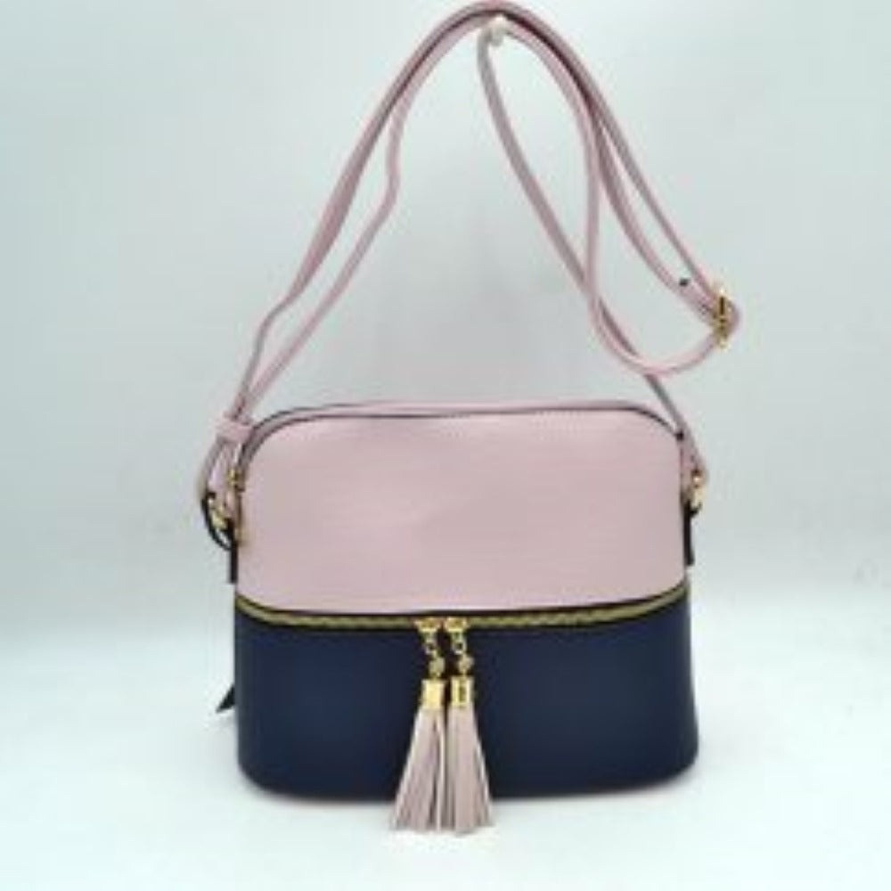 Crossbody Bag with Double Zipper Tassel Accent