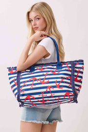 Anchor with Stripes Pattern Fringe Medium Tote Bag
