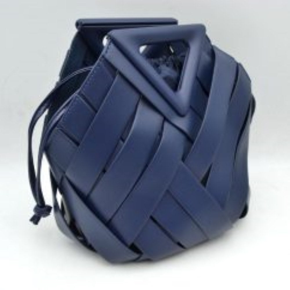 Geometric Wide Weave Bucket Bag with Triangular Top Handle