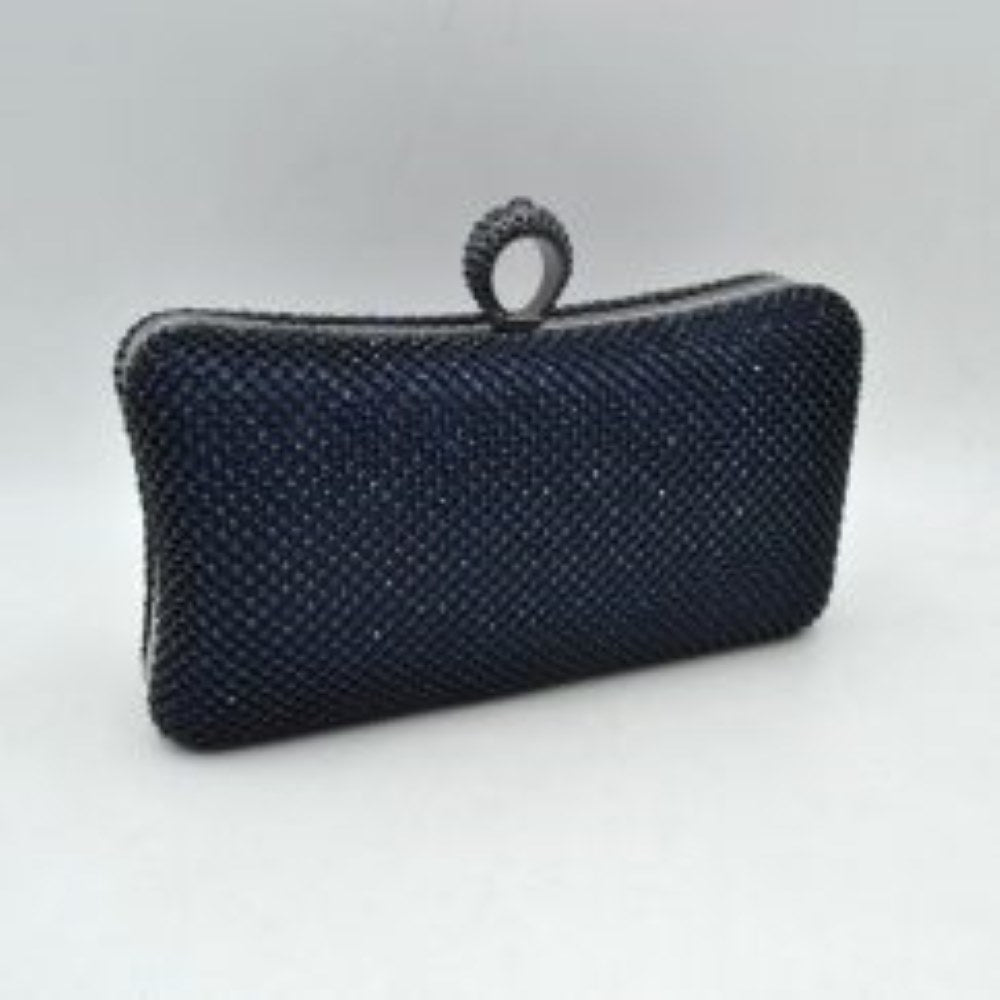 Shimmering Studded Clutch Bag with Textured O-Ring Clasp
