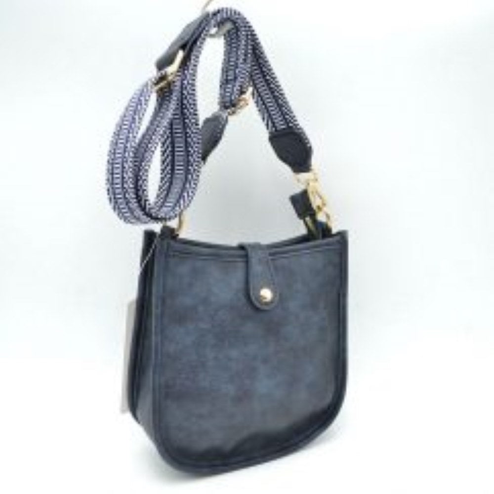 Minimalist Curved Crossbody Bag with Patterned Guitar Strap