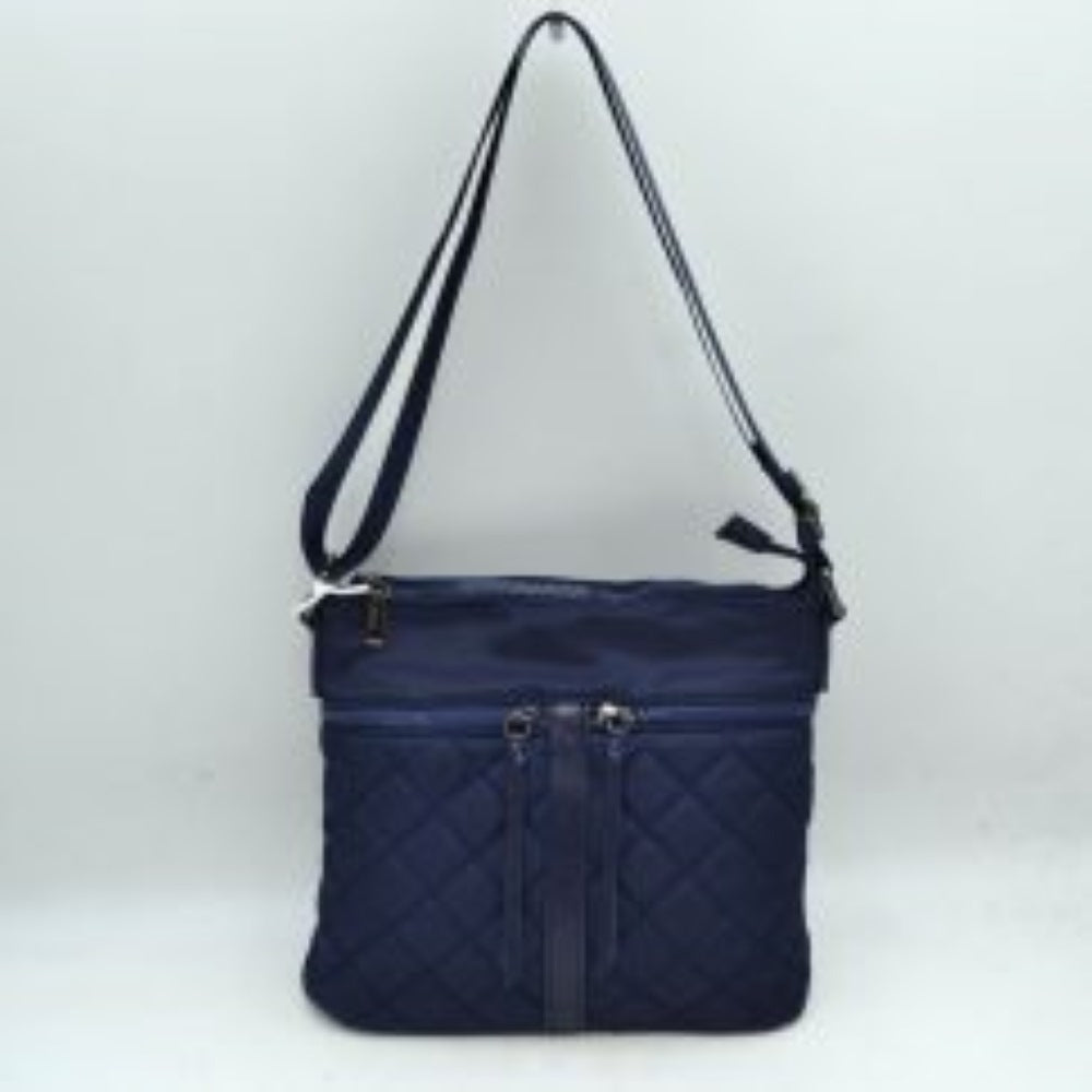Quilted Crossbody Bag with Front Zipper Pockets and Adjustable Strap