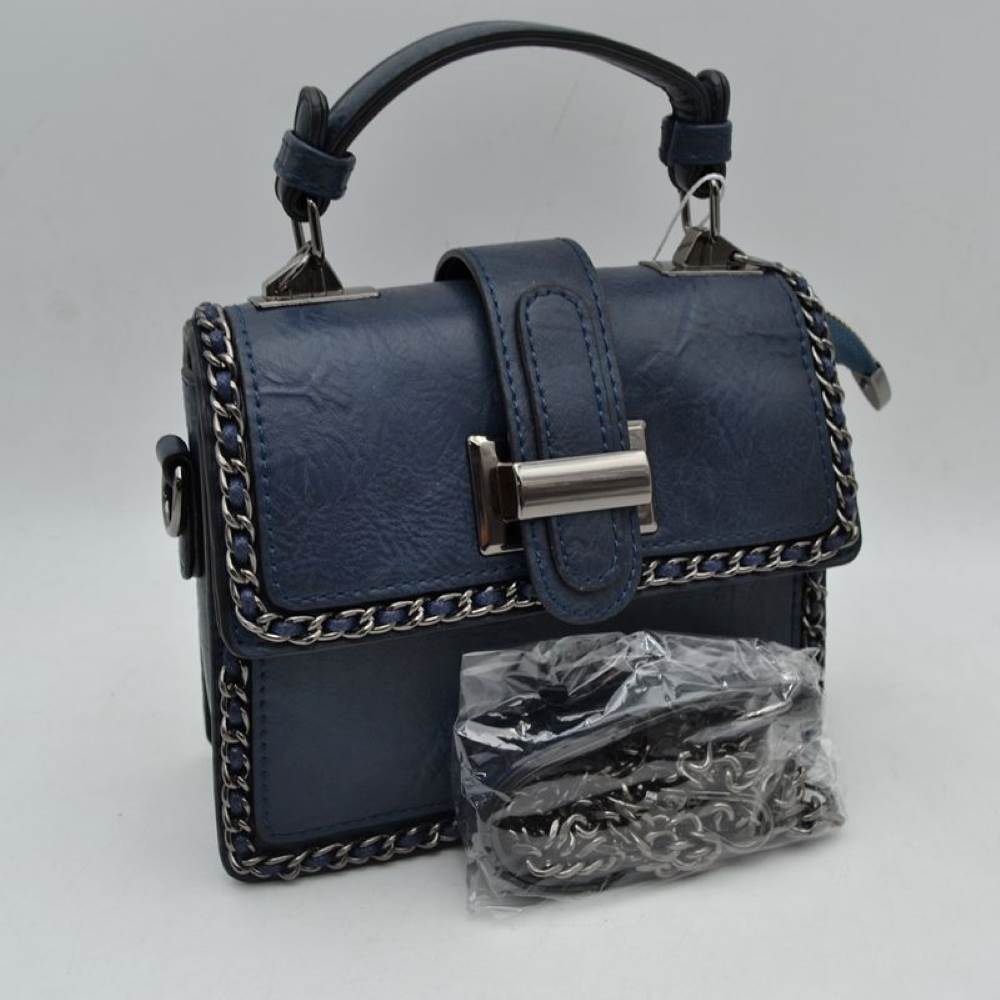 Women's Structured Top-Handle Crossbody Bag with Woven Chain Trim
