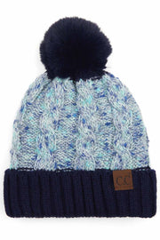 C.C CONFETTI CABLE KNIT BEANIE WITH POM