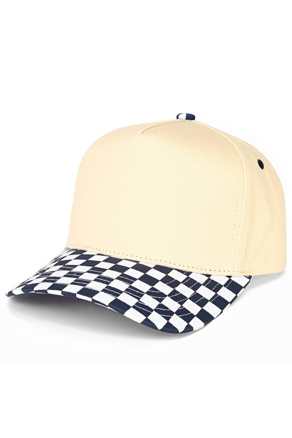 C.C Check Board Pattern Print Two Tone Canvas Trucker Hat