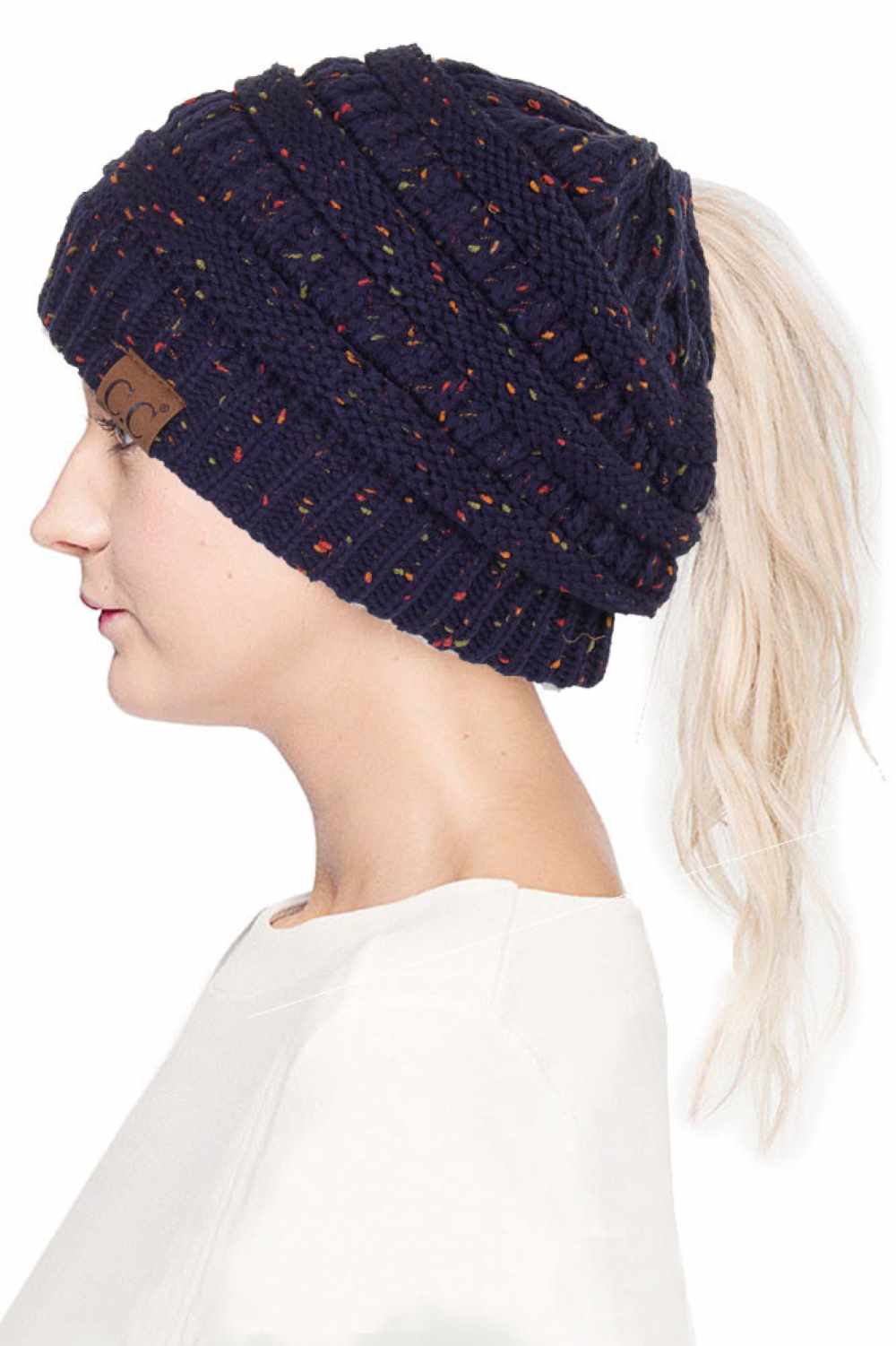 C.C Confetti Ponytail Messy Bun Beanie