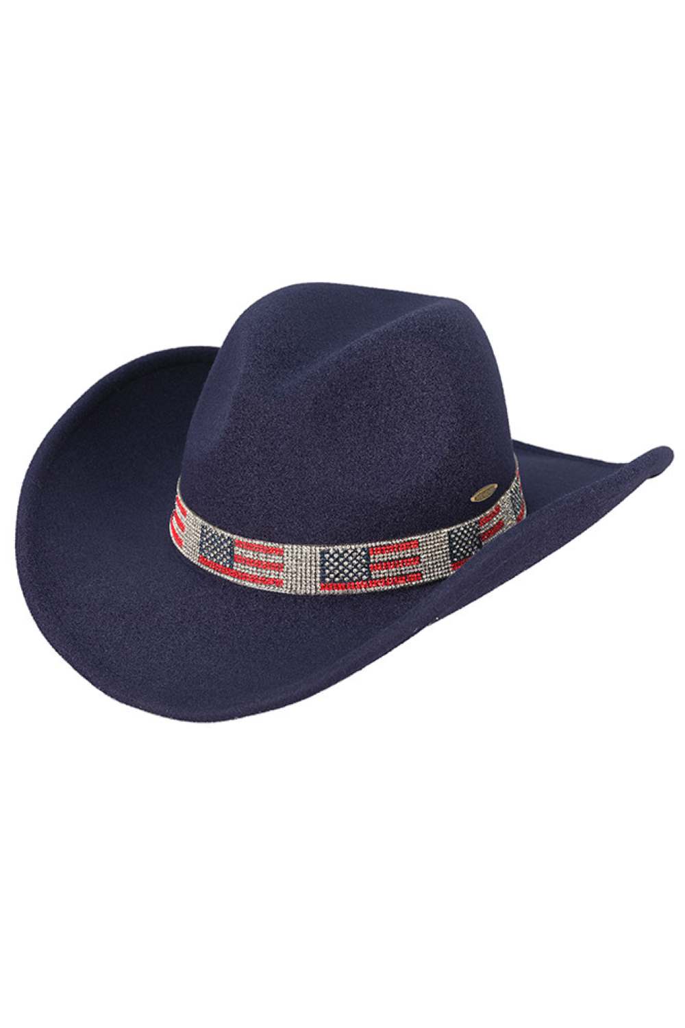 C.C US Flag Rhinestone Trim Band Felt Cowboy Hat