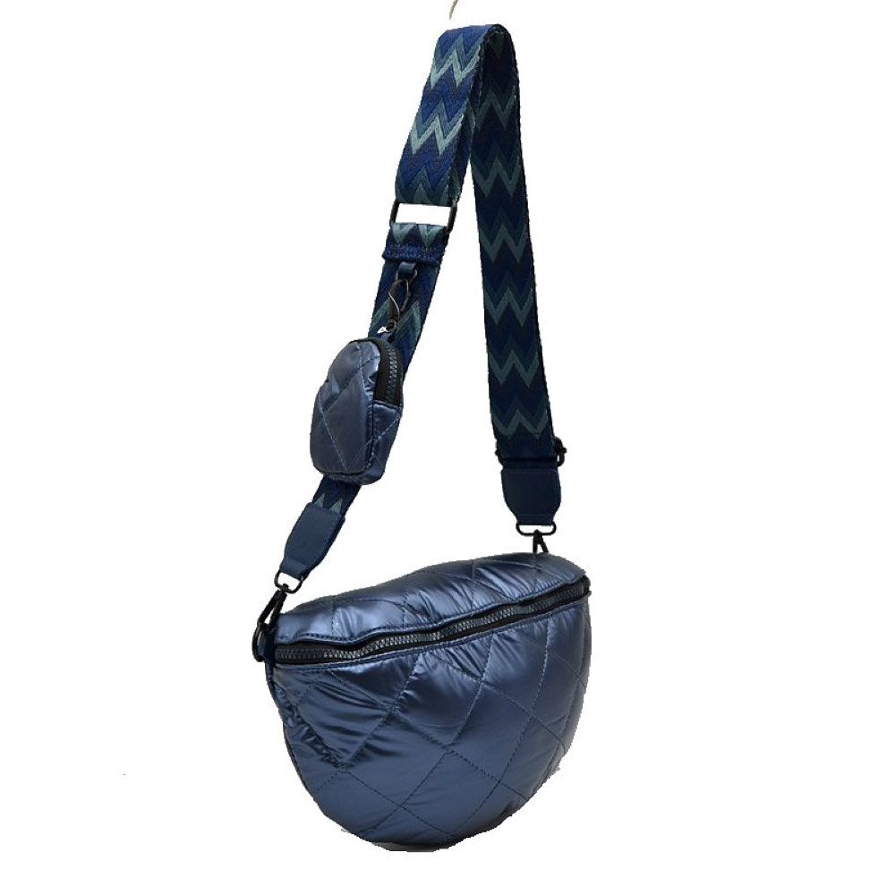 Chevron Strap Puffer Sling Bag | Crossbody Bag with Coin Pouch