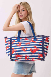 Crab with Stripes Pattern Fringe Medium Tote Bag