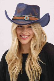 Distressed Fabric Band Rustic Cowgirl Fedora Hat