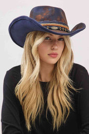Distressed Fabric Band Rustic Cowgirl Fedora Hat