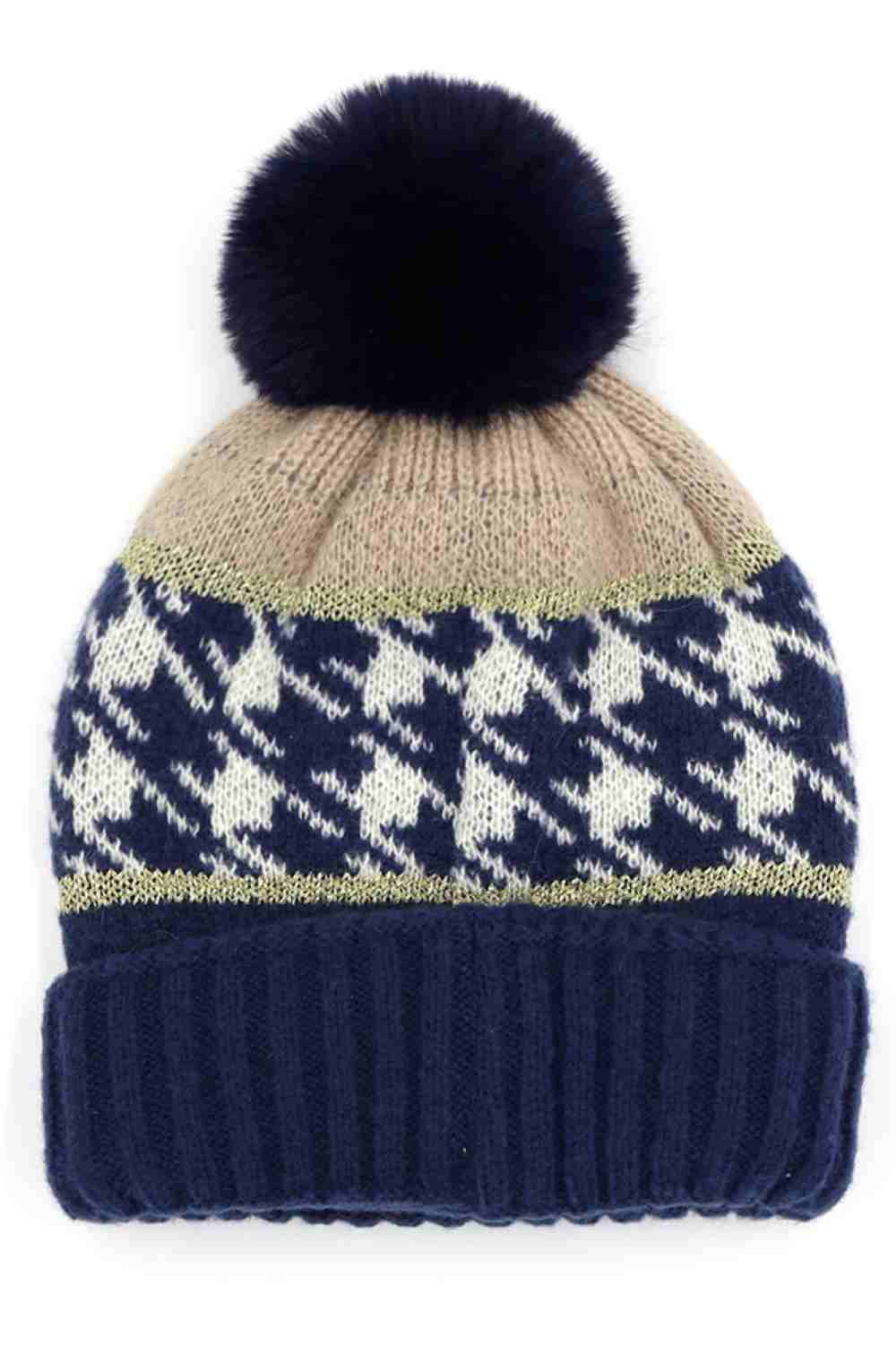 Houndstooth PomPom Beanie