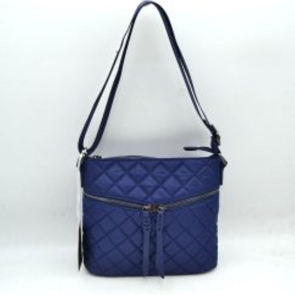 Quilted Crossbody Bag with Curved Zip and Adjustable Strap