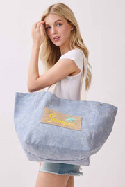 Shoulder & Bucket Style SUMMER letter Canvas Bag