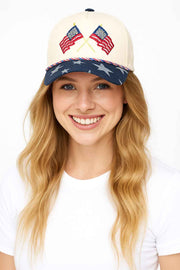 Two American Flag with Color Rope and Stars Baseball Cap