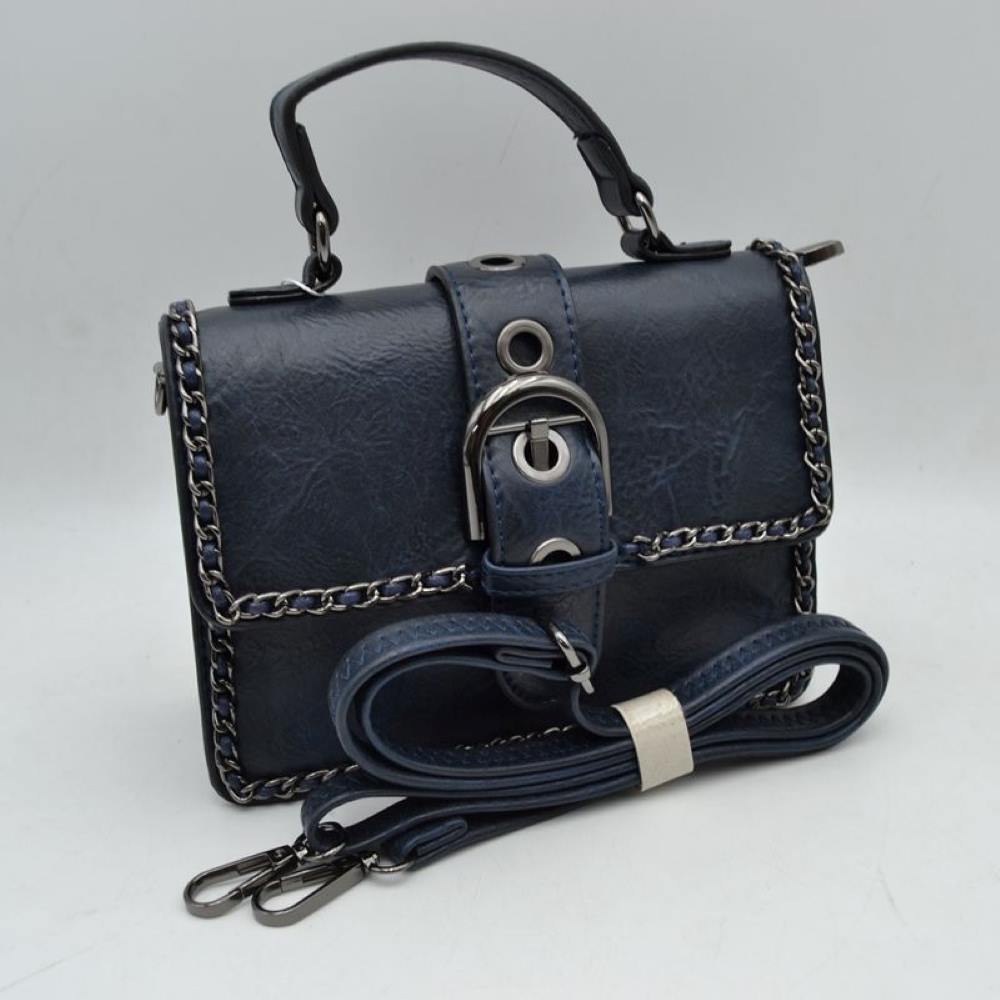 Vintage Crossbody Satchel Bag with Chain Trim