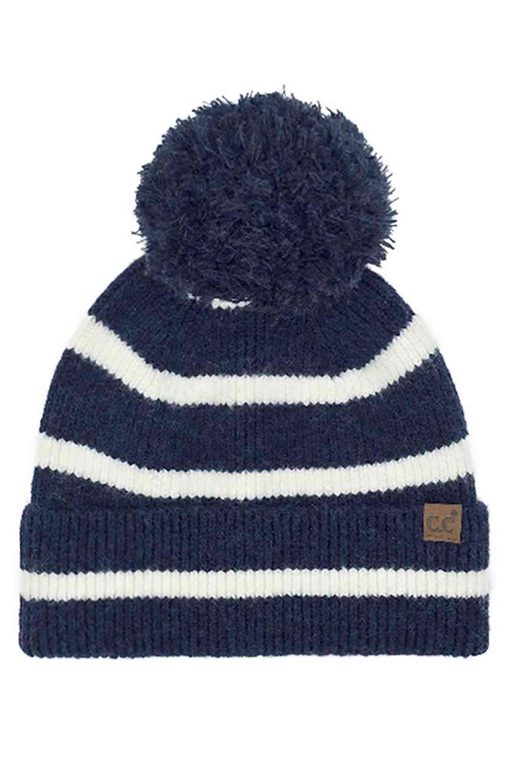 C.C Two Tone Stripe Yarn Pom Beanie
