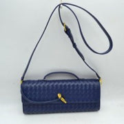 Structured Woven East-West Shoulder Bag with Gold-Tone Accent Clasp