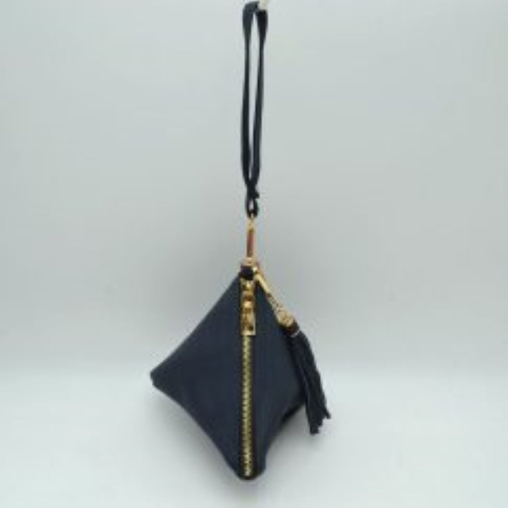 Pyramid Wristlet Clutch Bag with Tassel Accent