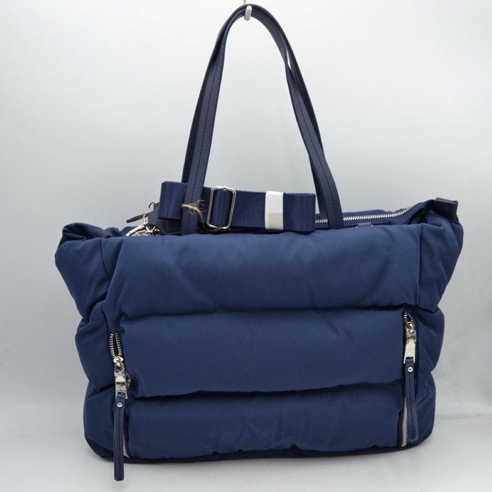 Padded Puffer Tote Bag with Front Zipper Pockets and Removable Strap