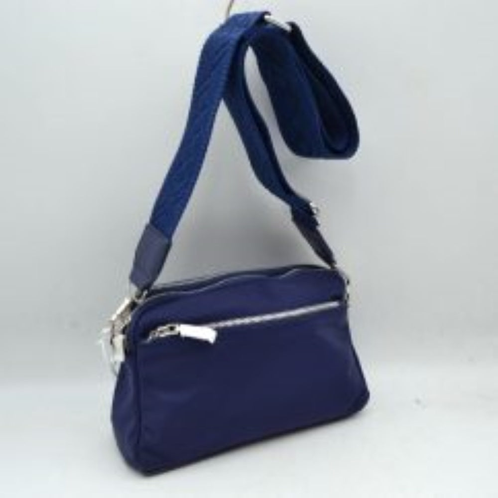 Multi-Zipper Nylon Crossbody Bag with Wide Textured Strap