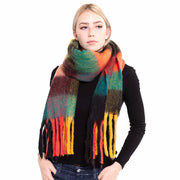 Multi Color Block Tassel Oblong Scarf