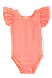 Neon Coral S/S Flutter Sleeve Leotard