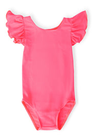 Neon Pink S/S Flutter Sleeve Leotard