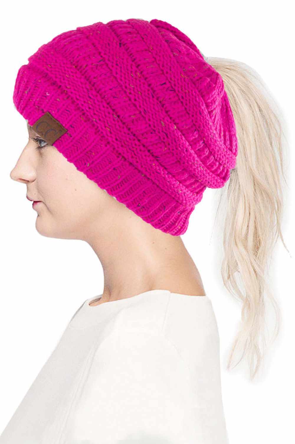 C.C Confetti Ponytail Messy Bun Beanie