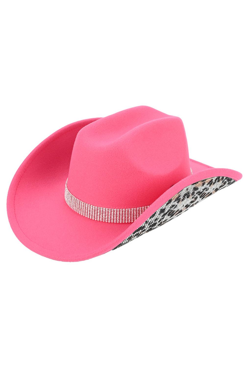 C.C Leopard Pattern Rhinestone Felt Cowboy Hat