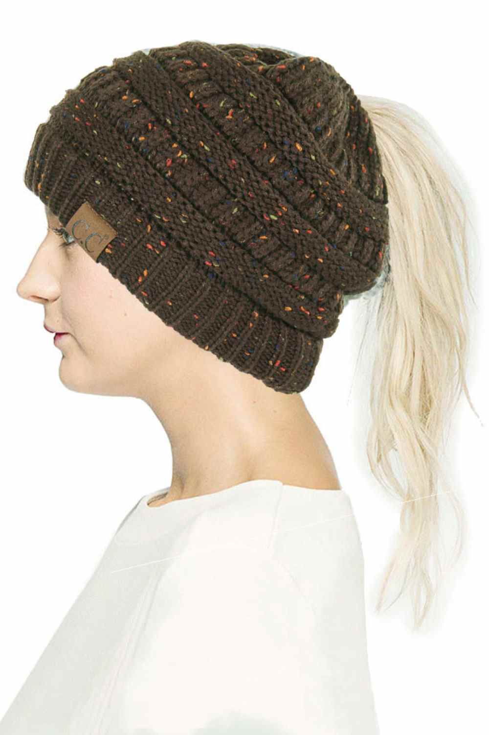C.C Confetti Ponytail Messy Bun Beanie