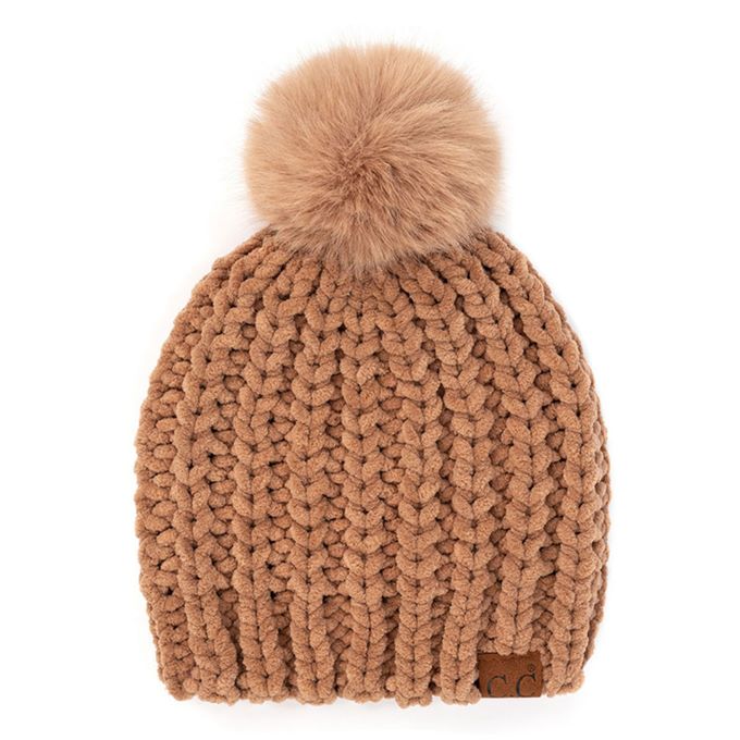 C.C Soft Chenille Chunky Yarn Beanie Hat