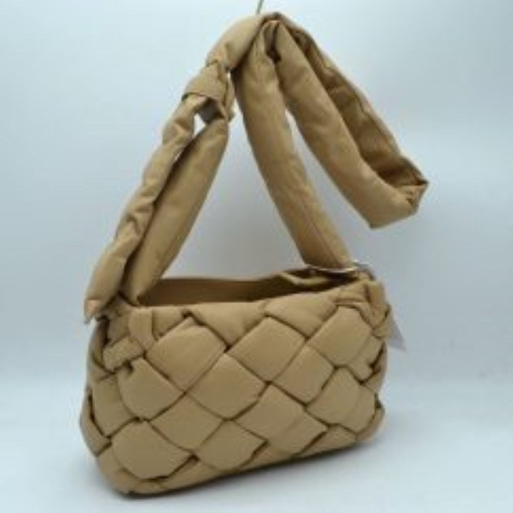 Woven Puffy Shoulder Bag with Knotted Padded Strap