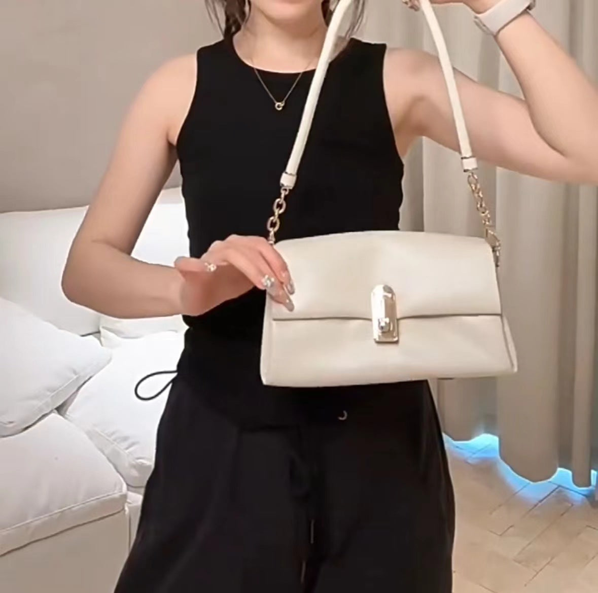 Small beige shoulder bag, bag women glacier white armpit bag, commuter top handle bag, versatile hobo bag for women