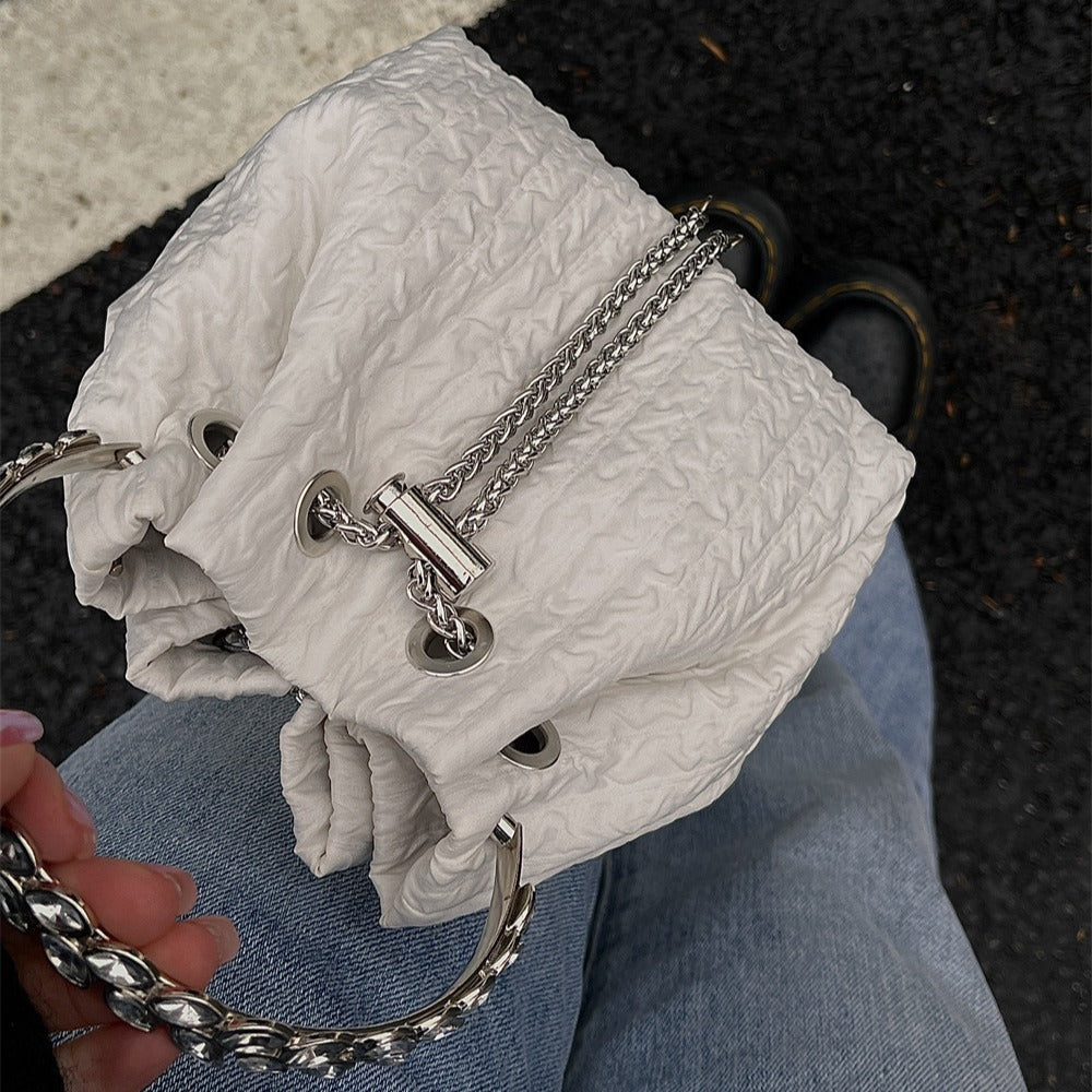 Rhinestone chain handbag women, fashion drawstring bucket bag evening clutch purse party Prom bag Party purse Prom bags clutches