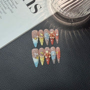 Dopamine Hand Painted 3D Carved Shell HandmadePress on Nails Removable