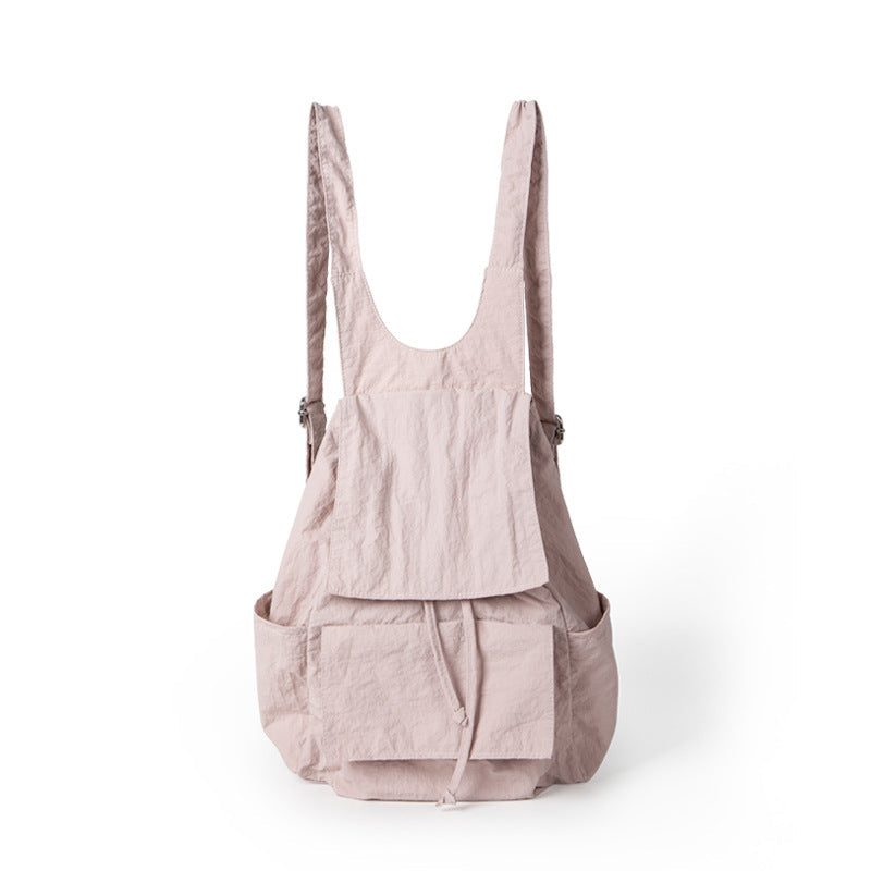 Bag women lightweight nylon backpack purse, pleated multi-pocket large capacity backpack, beige backpack lightweight